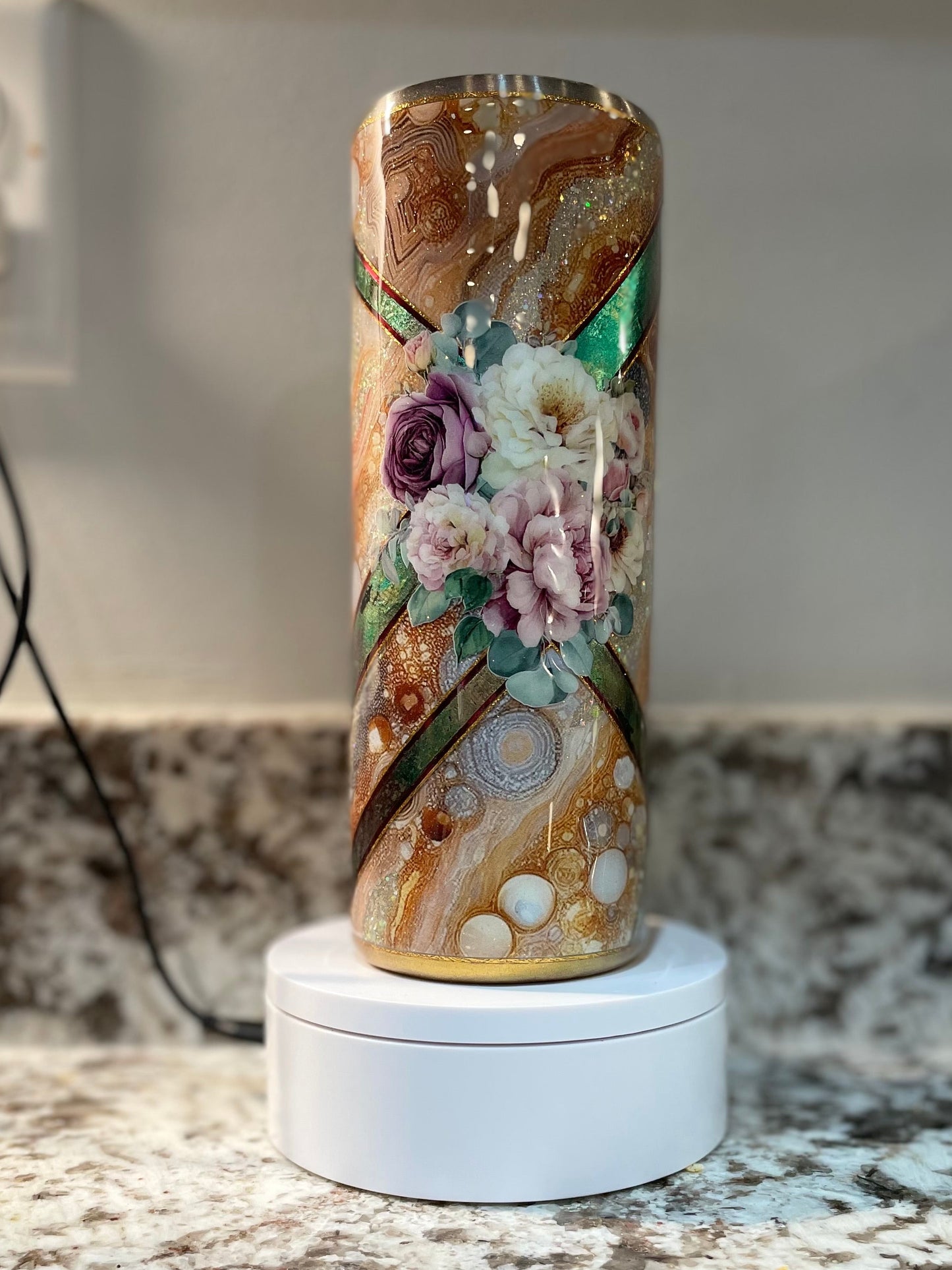 Golden Geode “Be” 20 oz Epoxy Tumbler – Insulated Stainless Steel Skinny Cup with Lid & Straw