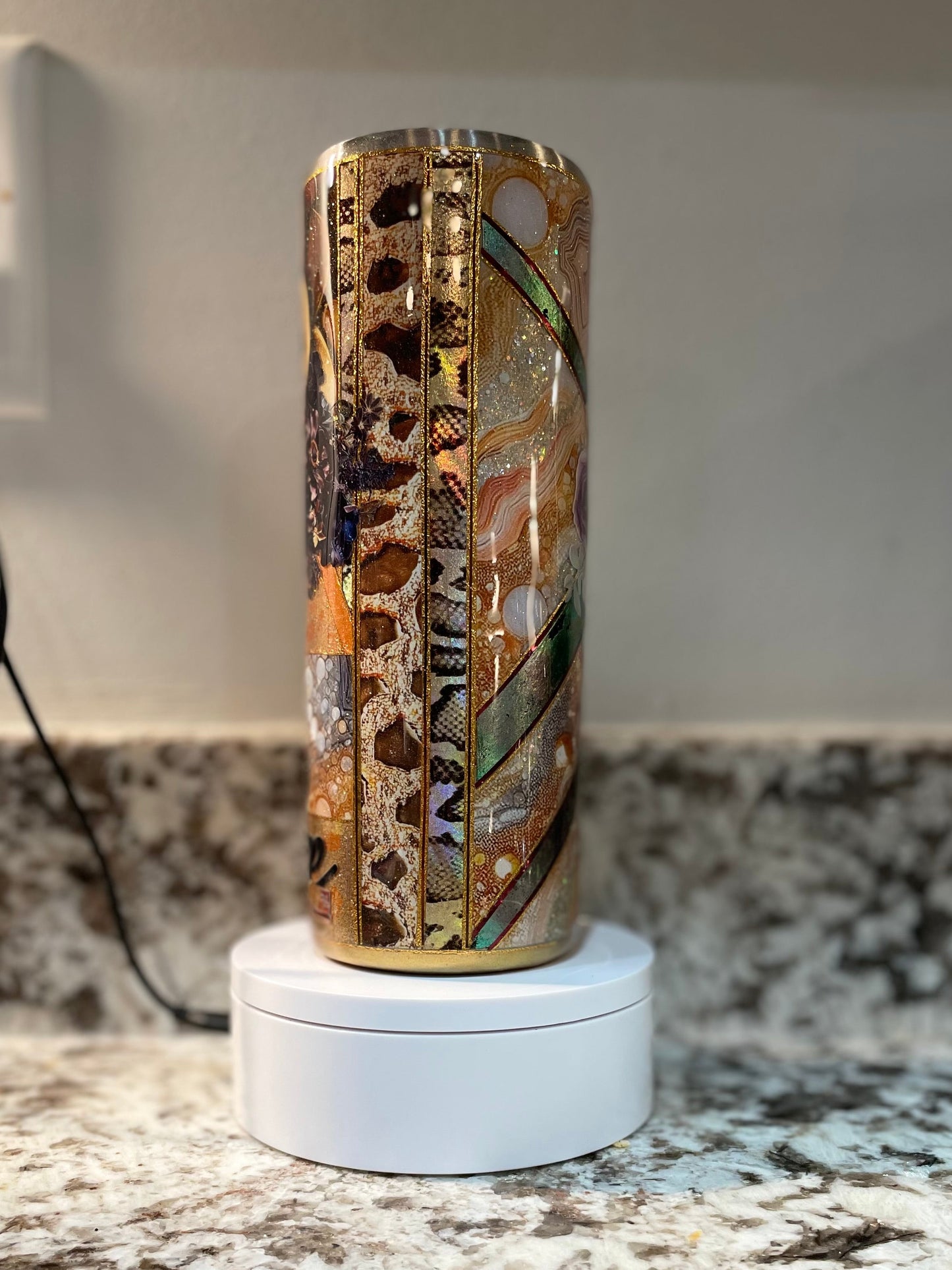 Golden Geode “Be” 20 oz Epoxy Tumbler – Insulated Stainless Steel Skinny Cup with Lid & Straw