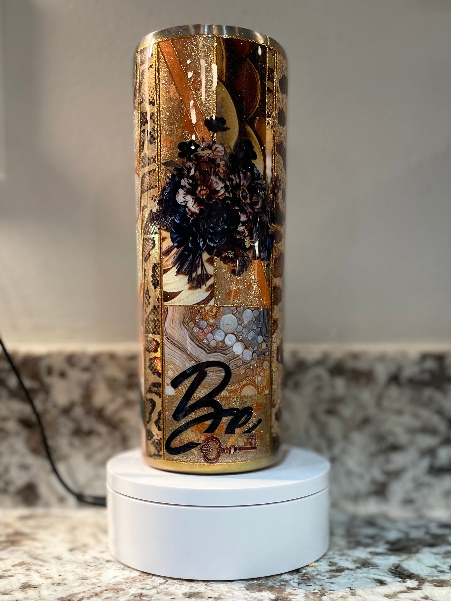 Golden Geode “Be” 20 oz Epoxy Tumbler – Insulated Stainless Steel Skinny Cup with Lid & Straw
