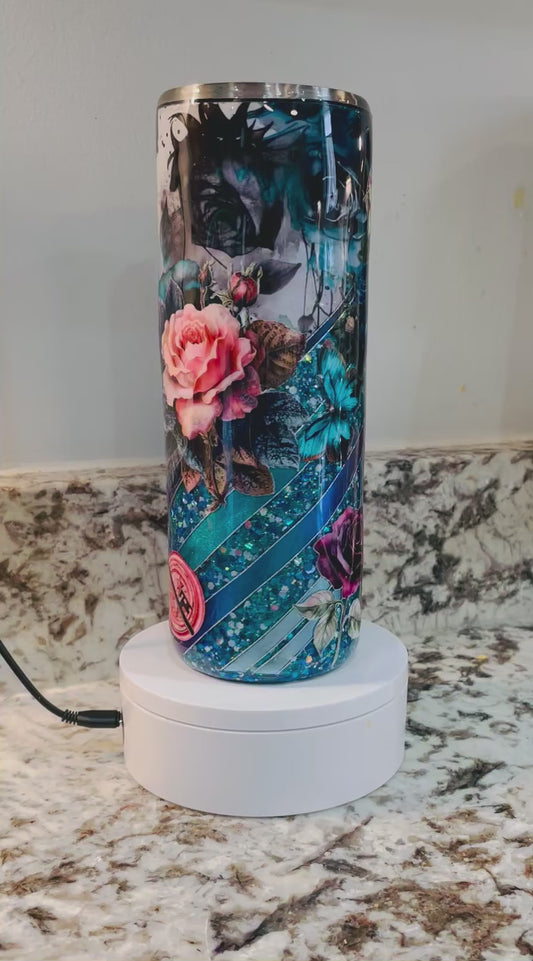 Key to Glitter Blues 20 oz EpoxyTumbler – Insulated Stainless Steel Skinny Cup with Lid & Straw
