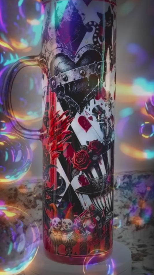 Alice “We’re All Mad Here 2.0” 32 oz Tipsy Flip Epoxy Tumbler – Insulated Stainless Steel Bottle with 2 Lids & Straw
