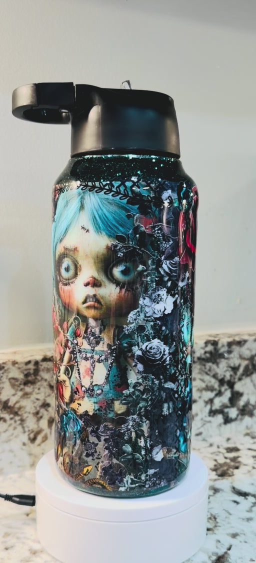 Misfit Doll #2 - 32 oz Duo Hydro Bottle EpoxyTumbler – Insulated Stainless Steel Bottle with Lids & Straw