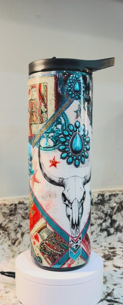 Western Inspired 30 oz Duo Skinny EpoxyTumbler – Insulated Stainless Steel Bottle with 2 Lids & Straw