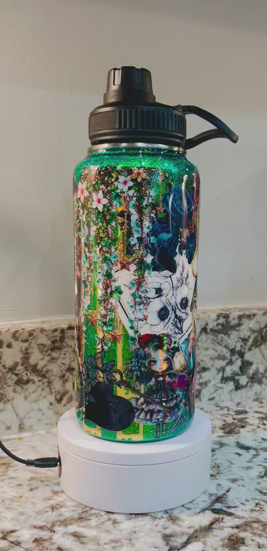 Alice Green “Tea Time”32 oz Duo Hydro Bottle EpoxyTumbler – Insulated Stainless Steel Bottle with Lids & Straw