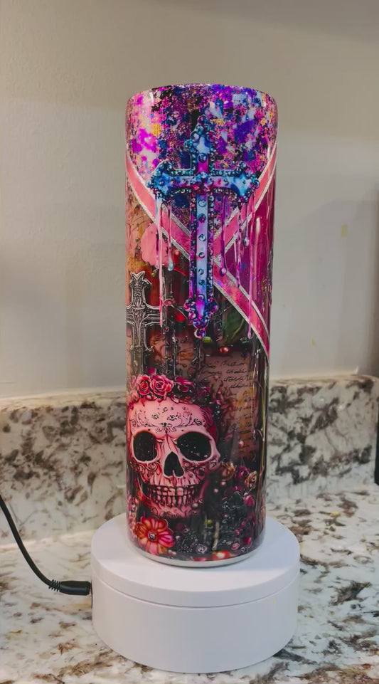 Pink Skull Blossoms 30 oz Epoxy Tumbler – Insulated Stainless Steel Skinny Cup with Lid & straw