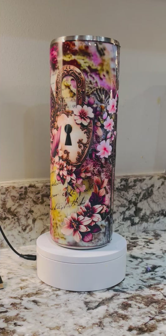 “Just Be” Locked Blossoms 30 oz Epoxy Tumbler – Insulated Stainless Steel Skinny Cup with Lid & straw