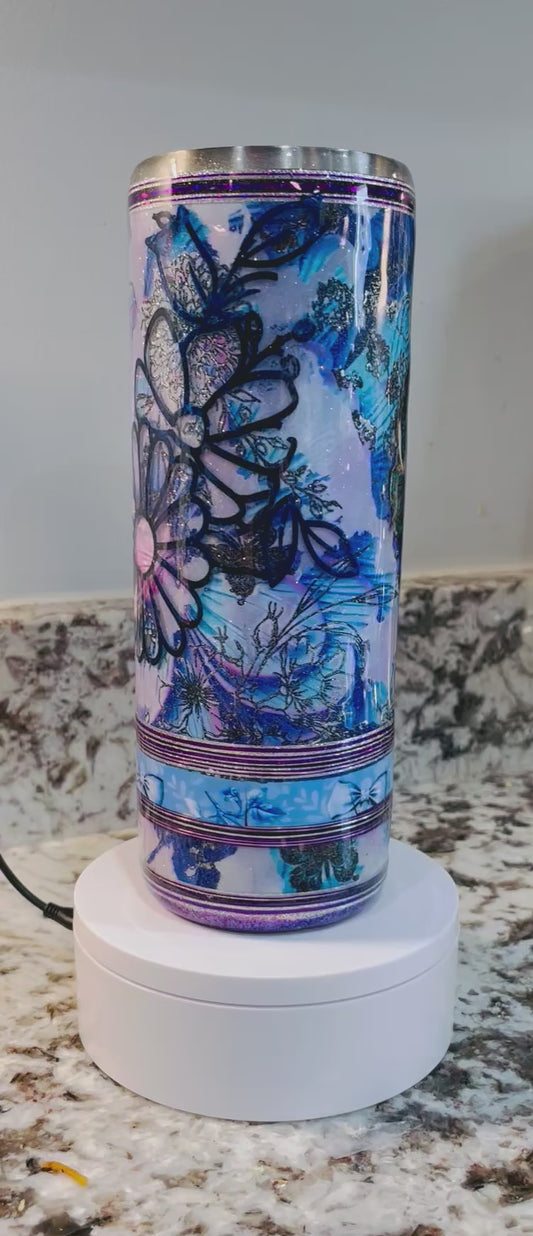 Purple/Blue Flowers and Bows 20 oz EpoxyTumbler – Insulated Stainless Steel Skinny Cup with Lid & Straw