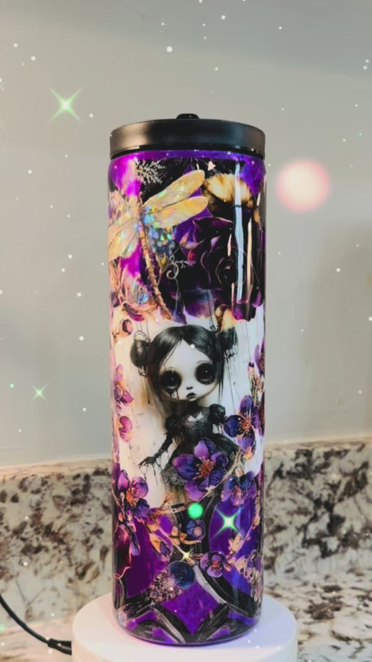 Purple Bird Girl 30 oz Duo Skinny EpoxyTumbler – Insulated Stainless Steel Bottle with 2 Lids & Straw