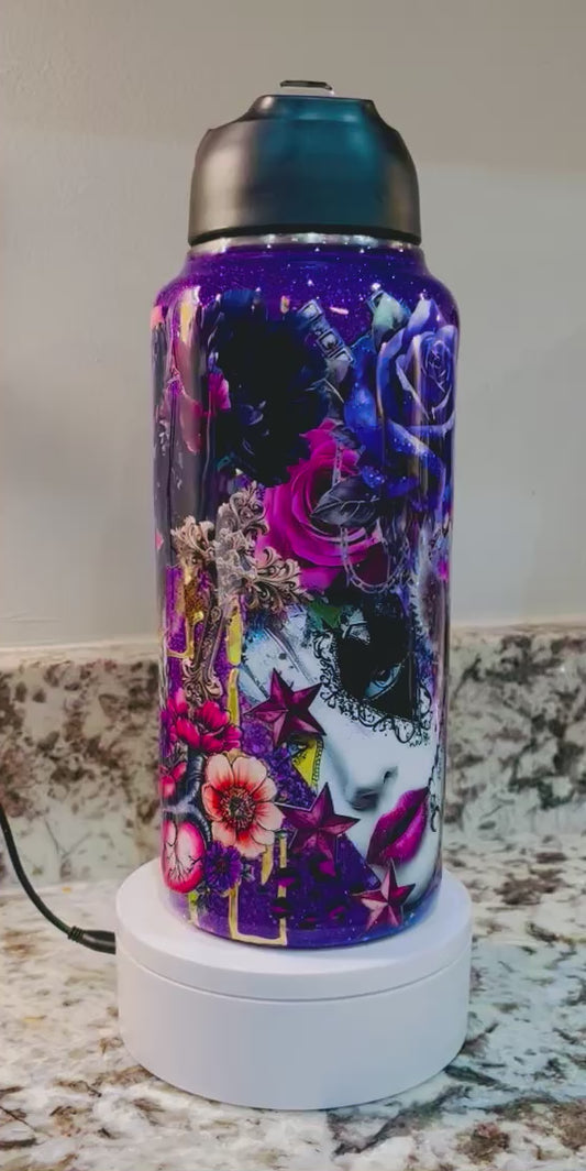 Purple Hearts Beating 32 oz Duo Hydro Bottle EpoxyTumbler – Insulated Stainless Steel Bottle with 2 Lids & Straw