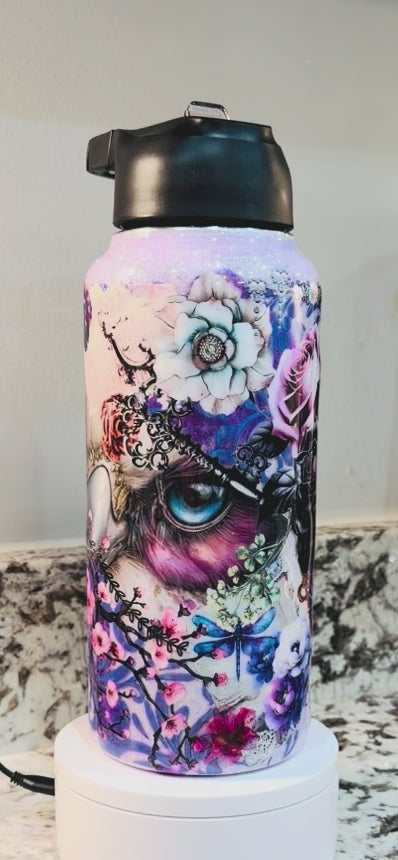 Pink Eyes 32 oz Duo Hydro Bottle EpoxyTumbler – Insulated Stainless Steel Bottle with Lids & Straw