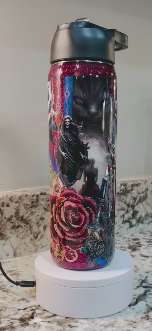 Alice Evil Cat 25oz Duo Hydro Bottle EpoxyTumbler – Insulated Stainless Steel Bottle with 2 Lids & Straw