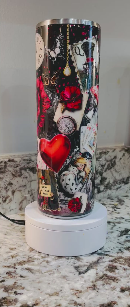 Alice “We’re All Mad Here” 30 oz Epoxy Tumbler – Insulated Stainless Steel Skinny Cup with Lid & straw