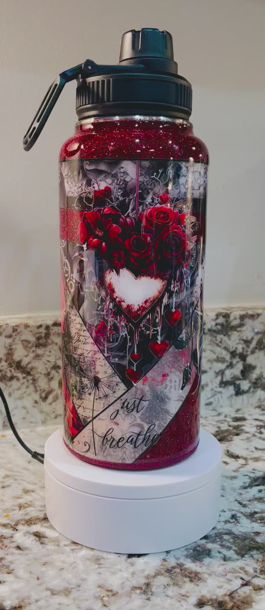 “Just Breathe” 32 oz Duo Hydro Bottle EpoxyTumbler – Insulated Stainless Steel Bottle with Lids & Straw