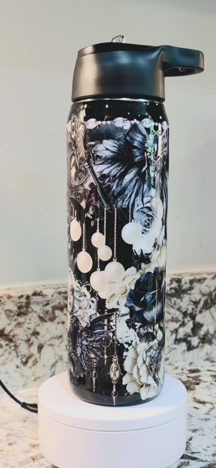 Mono #3. 25oz Duo Hydro Bottle EpoxyTumbler – Insulated Stainless Steel Bottle with 2 Lids & Straw