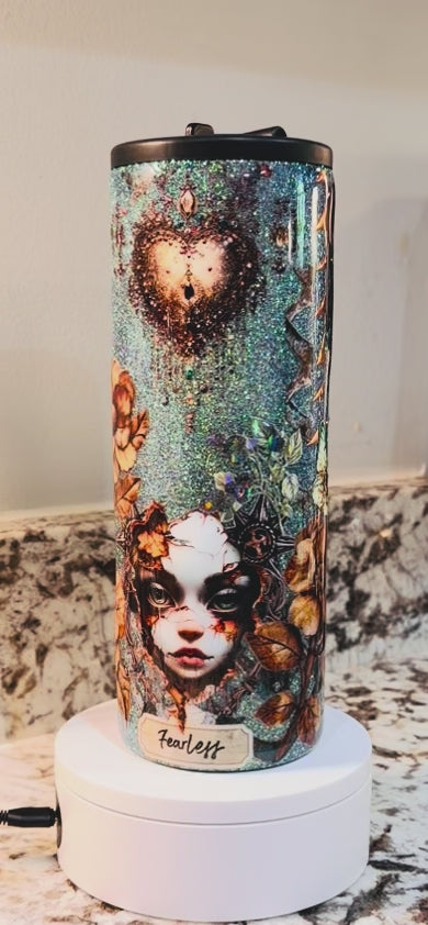 “Fearless” 24oz Tipsy Flip Epoxy Tumbler – Insulated Stainless Steel Bottle with 2 Lids & Straw