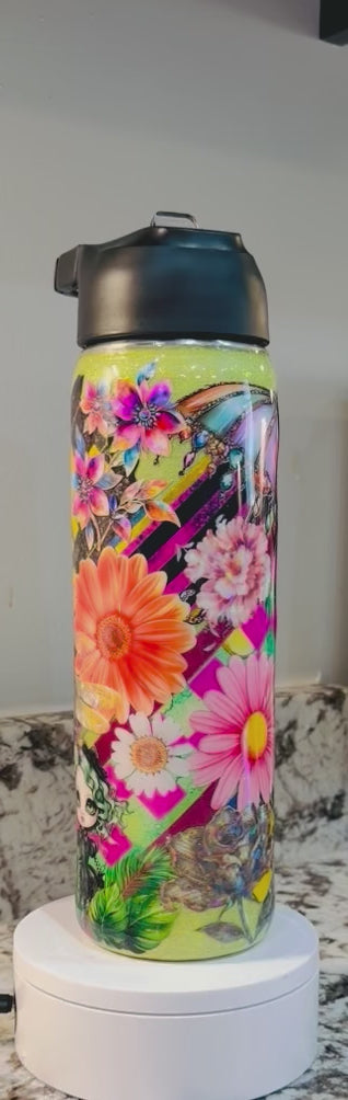 Live Life In Full Bloom 25oz Duo Hydro Bottle EpoxyTumbler – Insulated Stainless Steel Bottle with 2 Lids & Straw
