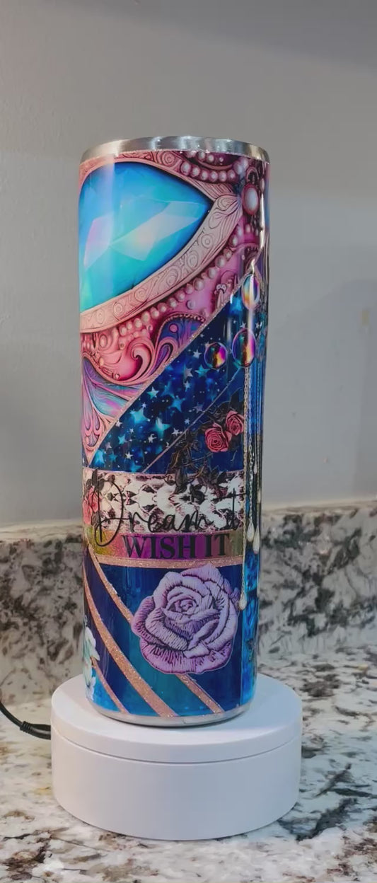 “Dream it, Wish it” 30 oz Epoxy Tumbler – Insulated Stainless Steel Skinny Cup with Lid & straw